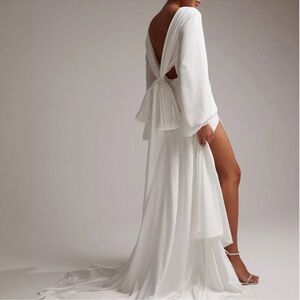 ASOS White Long Sleeve Open-Back Maxi Dress